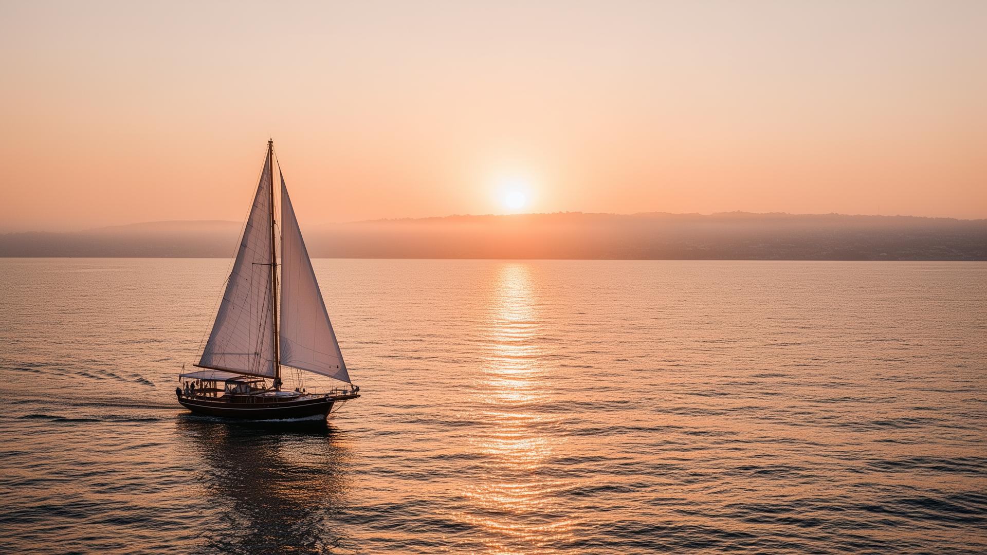 Velero clásico navegando al amanecer